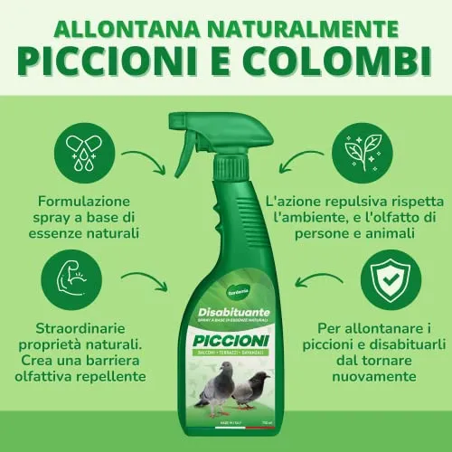 Gardemia Repellente Vegetale per Piccioni 750ml Spray Disabituante Barriera Olfattiva per Allontanare Scacciare Piccioni dal Balcone, Vespe e Calabroni Dissuasore senza Veleno Ultrasuoni Spuntoni Rete