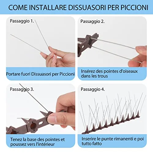 Dissuasori per Piccioni Inox, 3.6 Metri Spuntoni anti Uccelli, Anti Piccioni Balcone Repellente Piccioni per Spaventare Piccioni, Corvi, Passeri, Gatti, Protezione del Giardino - Marrone