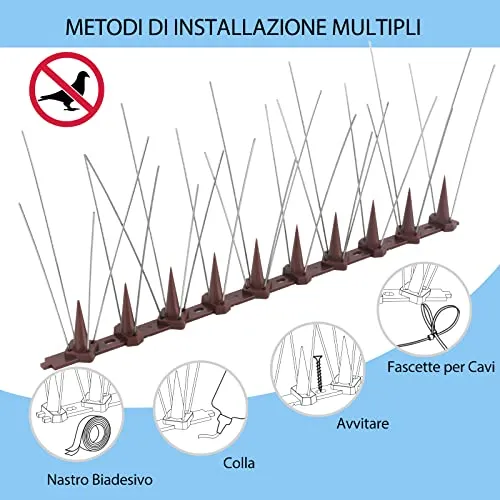 Dissuasori per Piccioni Inox, 3.6 Metri Spuntoni anti Uccelli, Anti Piccioni Balcone Repellente Piccioni per Spaventare Piccioni, Corvi, Passeri, Gatti, Protezione del Giardino - Marrone