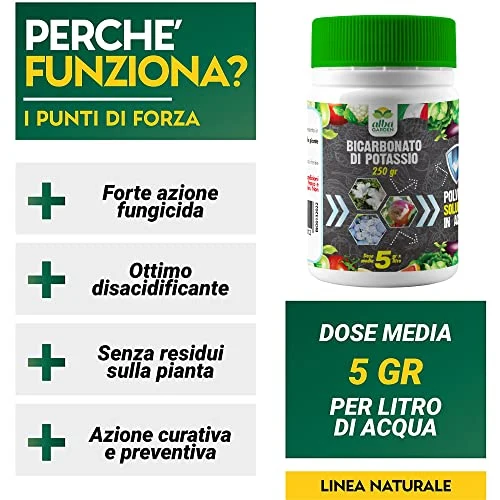 Albagarden - Bicarbonato Di Potassio Bio Per Agricoltura Naturale E Piante - Disacidan Effetto Fungicida Contro Oidio Muffa Grigia Peronospora Monilia Ticchiolatura Bolla Del Pesco Marciume X 250 Gr