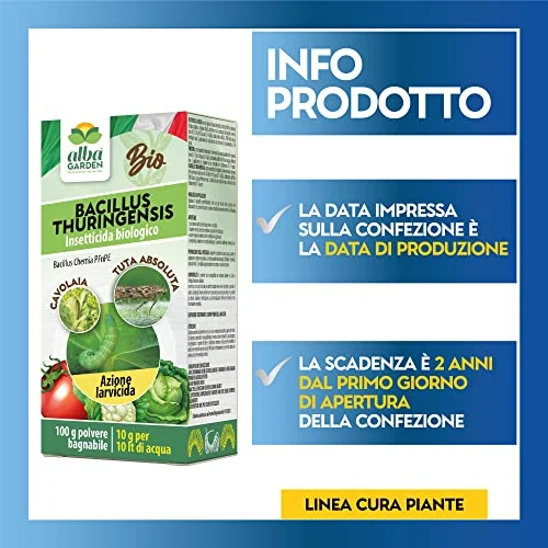 Albagarden Bacillus Thuringiensis Kurstaki Insetticida Piante Biologico - Contro Parassiti, Insetti, Larve Dell'orto E Giardino, polvere x 100 gr