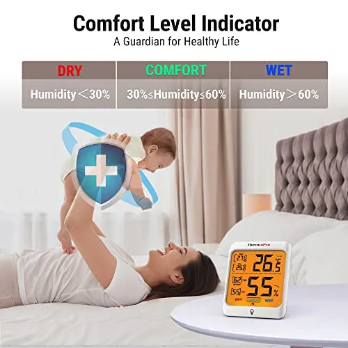 ThermoPro TP53 Termometro Igrometro Interno Misuratore di Umidità e Temperatura Ambiente Digitale Termoigrometro Professionale per Casa con Tocca Retroilluminazione