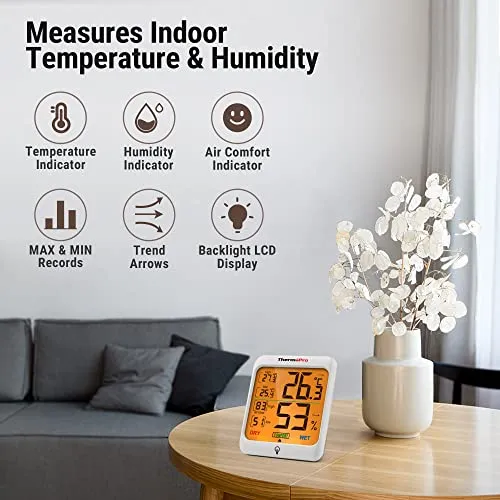 ThermoPro TP53 Termometro Igrometro Interno Misuratore di Umidità e Temperatura Ambiente Digitale Termoigrometro Professionale per Casa con Tocca Retroilluminazione