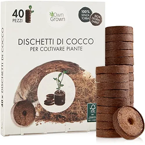 OwnGrown Compresse Terriccio Di Cocco Con Sostanze Nutritive - 40 Pezzi, senza Ripicchettare e senza Torba - Terriccio Fibra Di Cocco Per Orchidee, Bonsai, Piante grasse, Verdi, Da Interno
