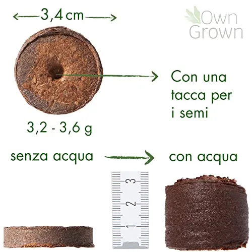 OwnGrown Compresse Terriccio Di Cocco Con Sostanze Nutritive - 40 Pezzi, senza Ripicchettare e senza Torba - Terriccio Fibra Di Cocco Per Orchidee, Bonsai, Piante grasse, Verdi, Da Interno