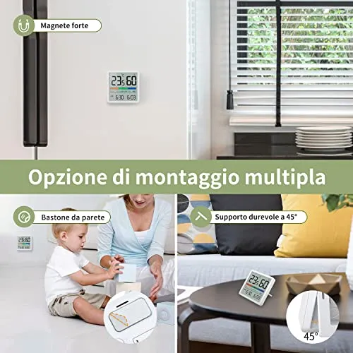 NOKLEAD Igrometro Termometro per interni - Indicatore digitale con sensore di monitoraggio della temperatura, Portable misuratore di umidità accurato per Ambiente Stanza monitoraggio (Bianco)