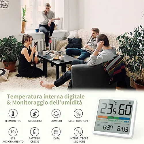 NOKLEAD Igrometro Termometro per interni - Indicatore digitale con sensore di monitoraggio della temperatura, Portable misuratore di umidità accurato per Ambiente Stanza monitoraggio (Bianco)