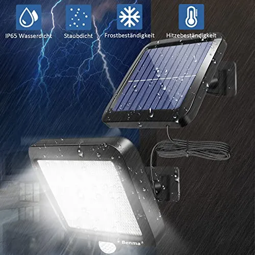 Benma Lampade solari da esterni, luci solari, Lampade da parete per esterni, luci solari da giardino con sensore di movimento, angolo di illuminazione 120°, 5 m