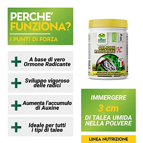 Albagarden Ormone Radicante Per Talee E Piante Verdi Universale - Micorrize Incrementa La Crescita Naturale Delle Radici, Radicante In Polvere Per Talee Erbacee, Legnose E Arbustive - 100 gr