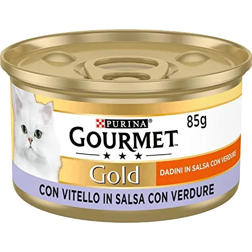 Purina Gourmet Gold Dadini in Salsa Cibo Umido per Gatto con Vitello in Salsa con Verdure, 24 Lattine da 85g