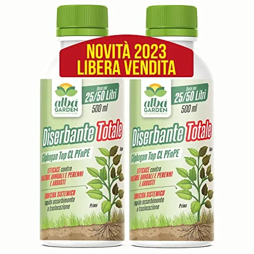 Albagarden - Diserbante Totale Glifosate Gliphogan Top Erbicida Per Diserbo Erbacce Ad Azione Disseccante Seccatutto Disserbante Per Gramigna A Base di Glifosato Glyphosate Libera Vendita 2 x 500 Ml