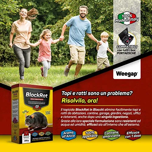 Veleno per Topi e Ratti, Esca Topicida Ratticida Professionale Potente, Novità Aroma all'Anice, Uso Esterno Interno Casa, Disinfestazione Rimedi Eliminare Roditori Azione Forte BlockRat - 300 g