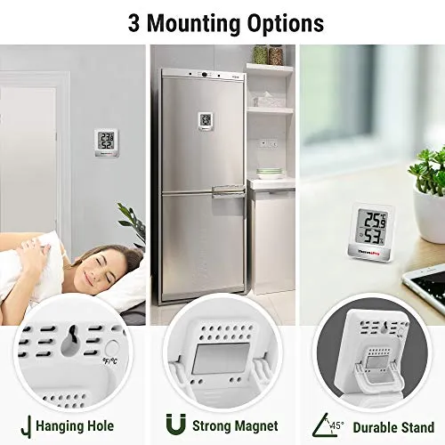 ThermoPro TP49 Mini Igrometro Termometro Digitale Termoigrometro da Interno per Casa Monitor di Temperatura e umidità per Ambienti con Livello di Comfort, Bianco