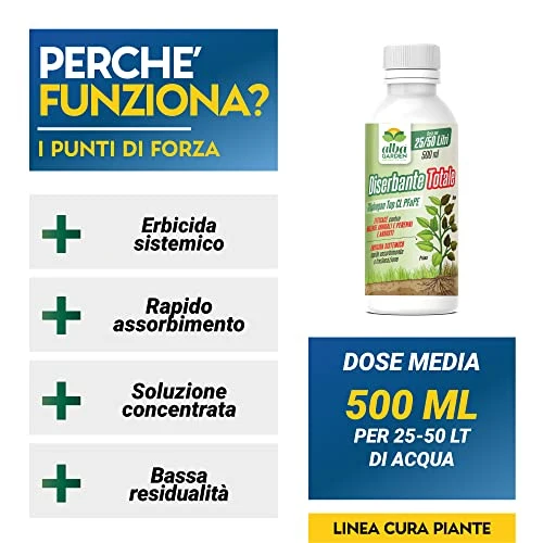 Albagarden - Diserbante Totale Glifosate Gliphogan Top Erbicida Per Diserbo Erbacce Ad Azione Disseccante Seccatutto Disserbante Per Gramigna A Base di Glifosato Glyphosate Libera Vendita x 500 Ml
