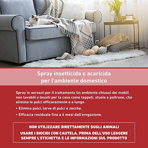 FRONTLINE Homegard Spray Insetticida, Antipulci per Ambienti ad Azione Rapida, Protegge Mobili e Tessili di Casa, Elimina Pulci, Zecche, Uova e Larve fino a 6 mesi, Formato 250 ml