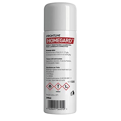 FRONTLINE Homegard Spray Insetticida, Antipulci per Ambienti ad Azione Rapida, Protegge Mobili e Tessili di Casa, Elimina Pulci, Zecche, Uova e Larve fino a 6 mesi, Formato 250 ml