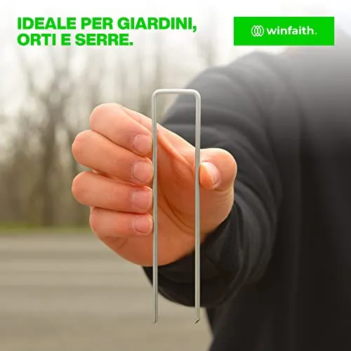 Winfaith 100 Picchetti Telo Pacciamatura Made in Italy in Acciaio EN 10204 3.1 Zincato a Caldo - Antiruggine Giardino Erba Sintetica Ancoraggio - Misure mm H150 x L30 x D3