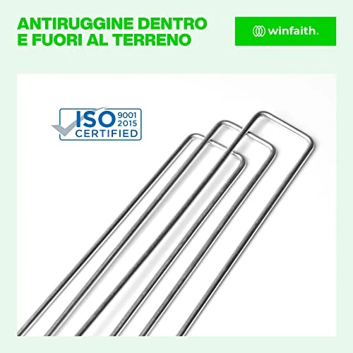 Winfaith 100 Picchetti Telo Pacciamatura Made in Italy in Acciaio EN 10204 3.1 Zincato a Caldo - Antiruggine Giardino Erba Sintetica Ancoraggio - Misure mm H150 x L30 x D3
