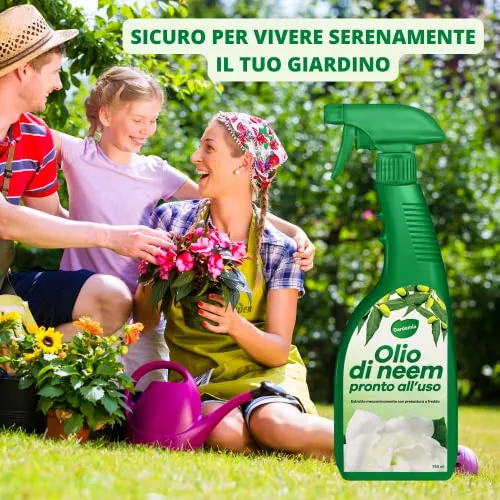 Gardemia Olio di Neem Spray per Piante 750ml Pronto Uso Azione Naturale contro varie Avversità Giardino Casa Multiuso Estratto Meccanicamente con Pressatura a Freddo Straordinarie Proprietà Naturali