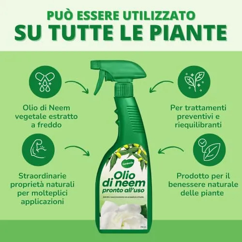 Gardemia Olio di Neem Spray per Piante 750ml Pronto Uso Azione Naturale contro varie Avversità Giardino Casa Multiuso Estratto Meccanicamente con Pressatura a Freddo Straordinarie Proprietà Naturali