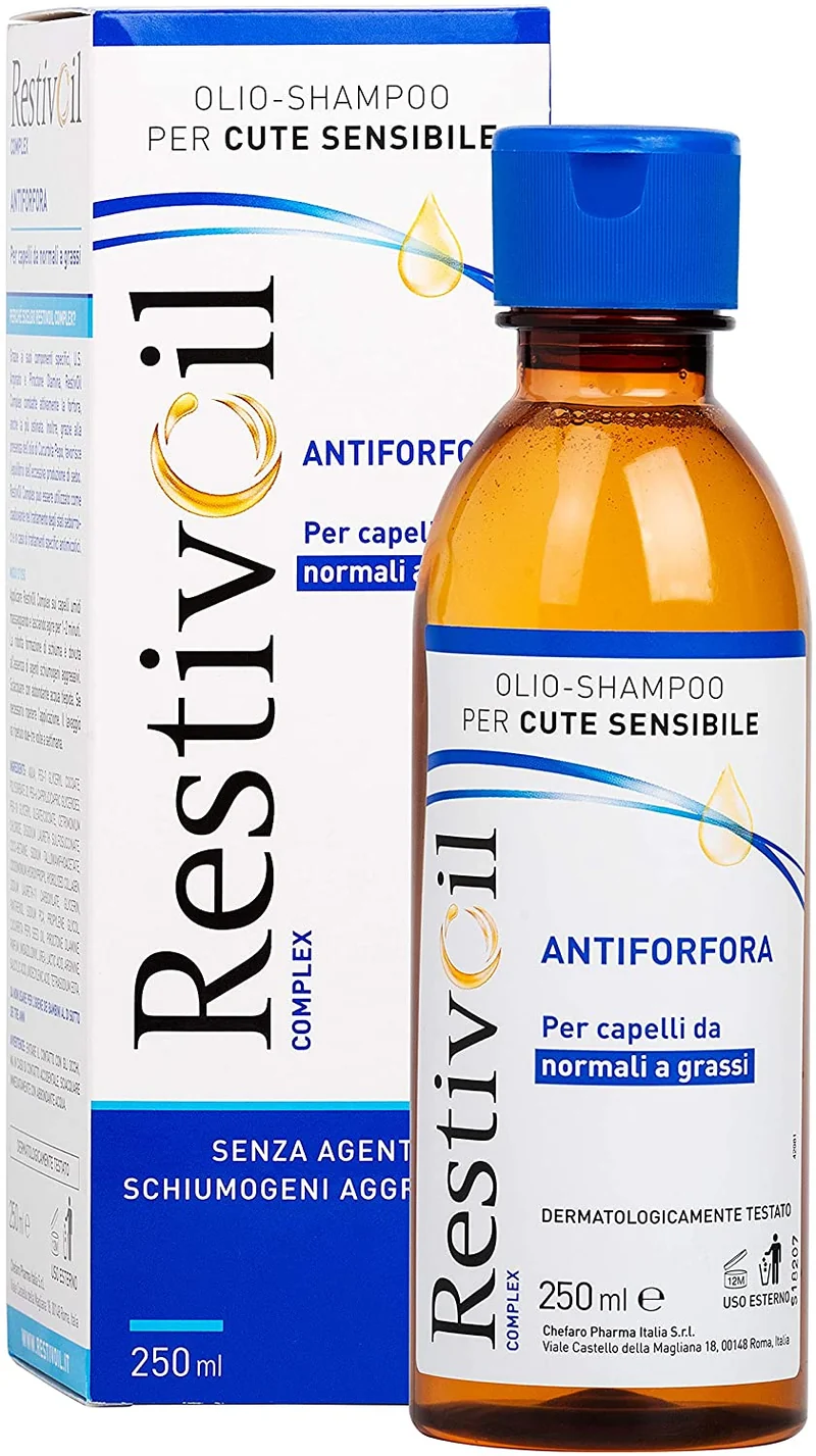 RestivOil Complex Shampoo Antiforfora per Capelli da Normali a Grassi, Olio Fisiologico con Azione Antiseborroica e Anti Prurito, 250 ml