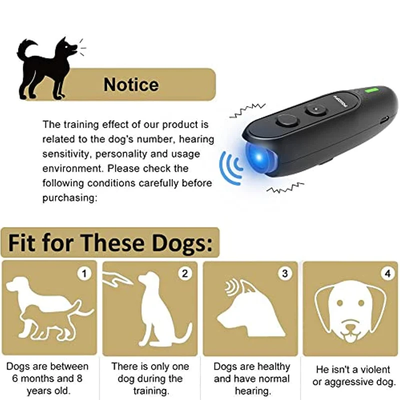 POIIOPY Antiabbaio Ultrasuoni per Cani, Dispositivo di Controllo dell'abbaio a ultrasuoni a frequenza variabile, Ricarica USB 2 in 1 per Il Controllo dell'abbaio, Nessuna Scossa elettrica