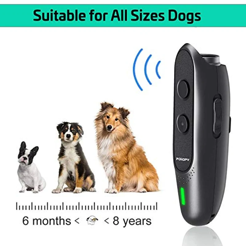 POIIOPY Antiabbaio Ultrasuoni per Cani, Dispositivo di Controllo dell'abbaio a ultrasuoni a frequenza variabile, Ricarica USB 2 in 1 per Il Controllo dell'abbaio, Nessuna Scossa elettrica