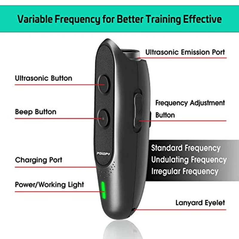 POIIOPY Antiabbaio Ultrasuoni per Cani, Dispositivo di Controllo dell'abbaio a ultrasuoni a frequenza variabile, Ricarica USB 2 in 1 per Il Controllo dell'abbaio, Nessuna Scossa elettrica