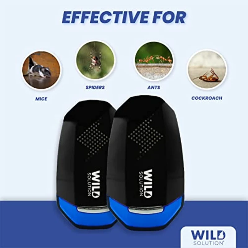 WILD SOLUTION - Pest Whisperer - Repellente Ultrasuoni per Topi Professionale 2021 - Anti Ragni, Formiche, Scarafaggi, Insetti e Ratti - Repellente Topi - Pest Away - Dissuasori per Topi - 2 Pack