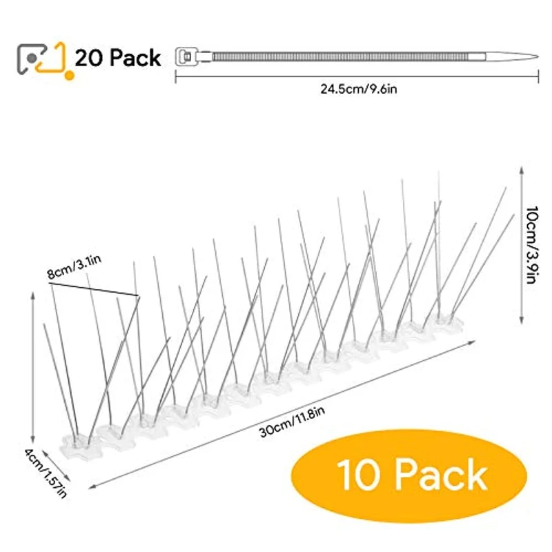 Telgoner Dissuasori per Piccioni Inox, 3M 10 File Anti Piccioni Uccelli Dispositivo, Preassemblate Flessibili Spuntoni per Piccioni Kit con 20 Fascette in Plastica per Balcone Terrazza Finestra