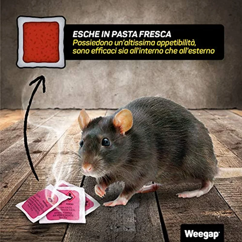 Veleno per Topi Professionale, Esca Topicida Ratticida in Bustine di Pasta Fresca, Novità 2021 Aroma al Salmone, Rodenticida Potente Rosso, Uso Esterno ed Interno, 100% Made in Italy - BlockRat 150 g