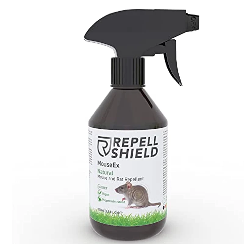 RepellShield Spray Repellente Topi Organico a Base di Menta Piperita - Dissuasore per Topi, Allontana Topi e Ratti - Alternativa Bio al Veleno Topi e Trappole per Topi da Esterno e Interno, 250 ml