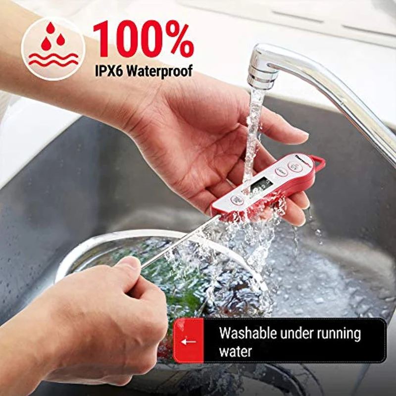 ThermoPro TP15 Termometro Cucina Impermeabile con Sonda Lunga Termometro Digitale Professionale da Lettura Istantaneo per Alimenti Liquidi Latte Carne Barbecue Cibo Dolci Olio Vino con Calibrazione