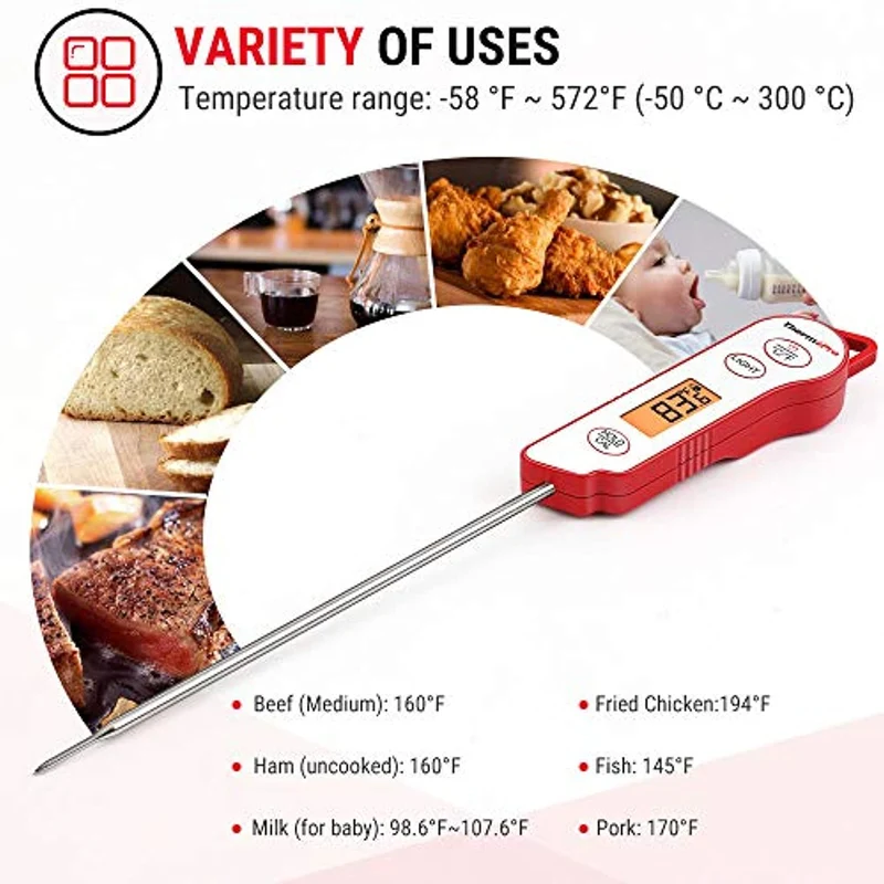 ThermoPro TP15 Termometro Cucina Impermeabile con Sonda Lunga Termometro Digitale Professionale da Lettura Istantaneo per Alimenti Liquidi Latte Carne Barbecue Cibo Dolci Olio Vino con Calibrazione