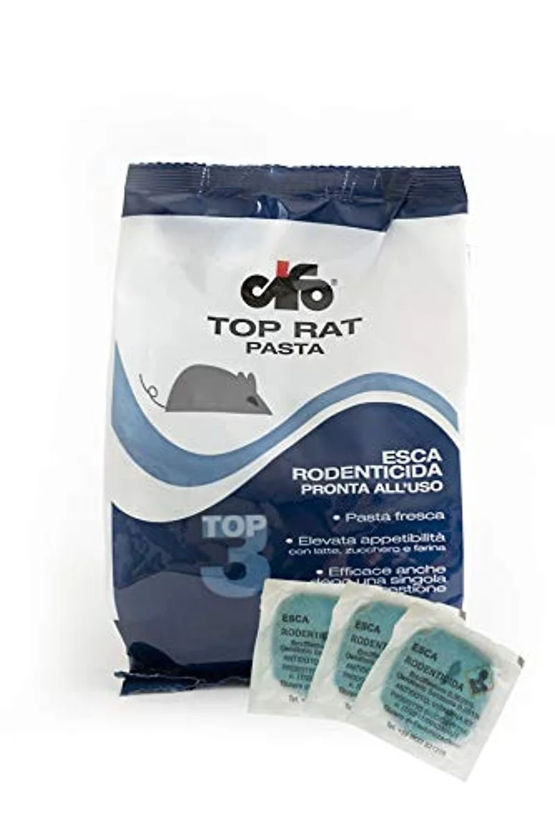 CIFO Veleno per Topi e Ratti, Esca Ratticida e Topicida in Buste Potente e Appetibile, Aroma Zuccherina,Latte e Farina per Interno, Esterno e Casa, con Amaricante per Bambini e Animali Domestici.