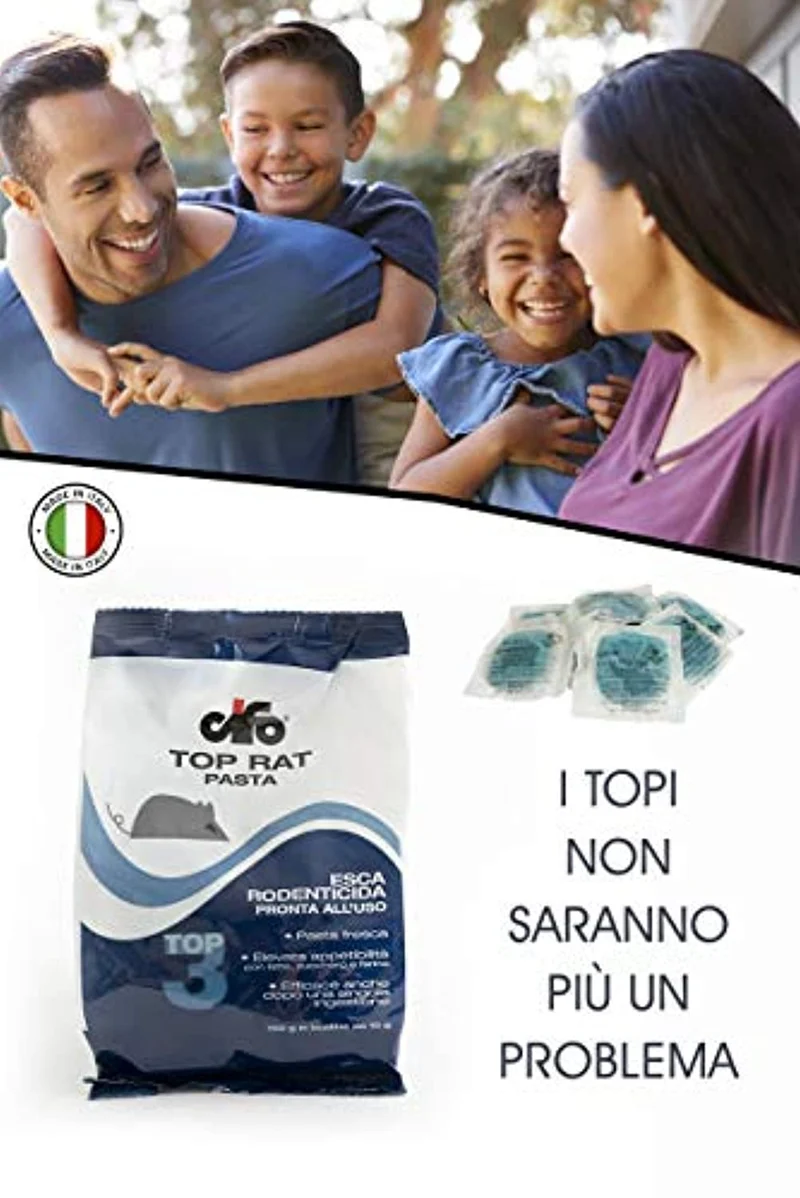 CIFO Veleno per Topi e Ratti, Esca Ratticida e Topicida in Buste Potente e Appetibile, Aroma Zuccherina,Latte e Farina per Interno, Esterno e Casa, con Amaricante per Bambini e Animali Domestici.