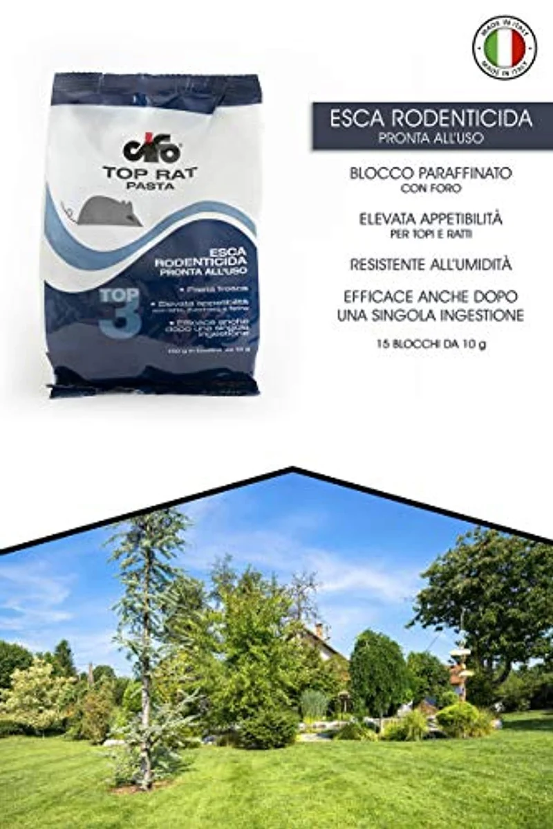 CIFO Veleno per Topi e Ratti, Esca Ratticida e Topicida in Buste Potente e Appetibile, Aroma Zuccherina,Latte e Farina per Interno, Esterno e Casa, con Amaricante per Bambini e Animali Domestici.