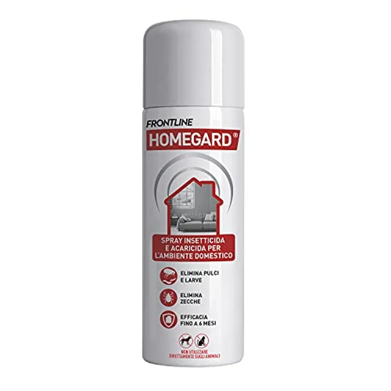 Frontline Homegard Spray Insetticida, Antipulci per Ambienti ad Azione Rapida, Protegge Mobili e Tessili di Casa, Elimina Pulci, Zecche, Uova e Larve fino a 6 mesi, Formato 250 ml