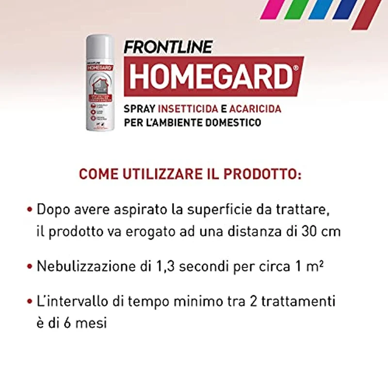 Frontline Homegard Spray Insetticida, Antipulci per Ambienti ad Azione Rapida, Protegge Mobili e Tessili di Casa, Elimina Pulci, Zecche, Uova e Larve fino a 6 mesi, Formato 250 ml