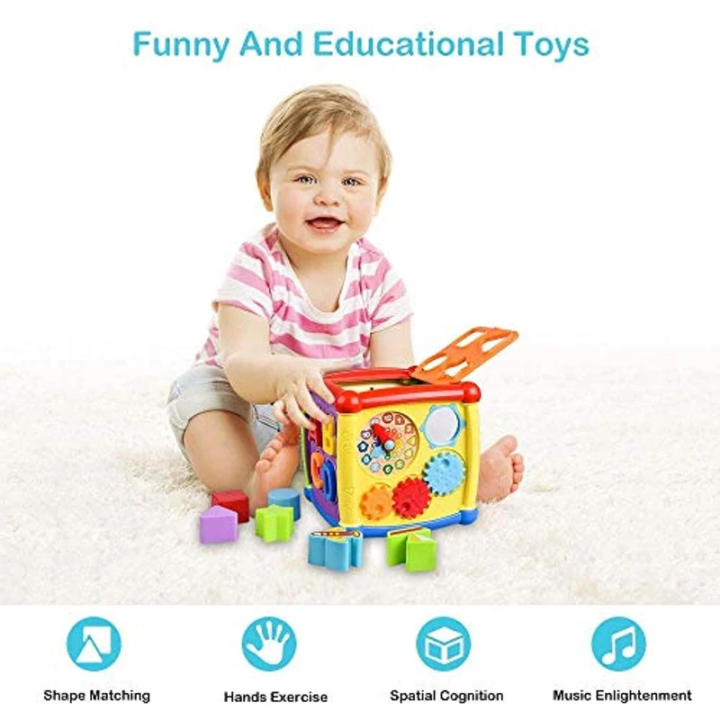 AiTuiTui Cubo attività Bambino, 6-in-1 Multifunzione Giochi Centri Educativi Prima Scatola di apprendimento Infanzia Giocattoli per Bambini Regalo di Natale Compleanno