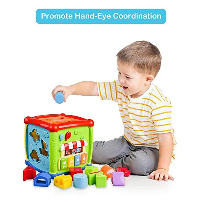 AiTuiTui Cubo attività Bambino, 6-in-1 Multifunzione Giochi Centri Educativi Prima Scatola di apprendimento Infanzia Giocattoli per Bambini Regalo di Natale Compleanno