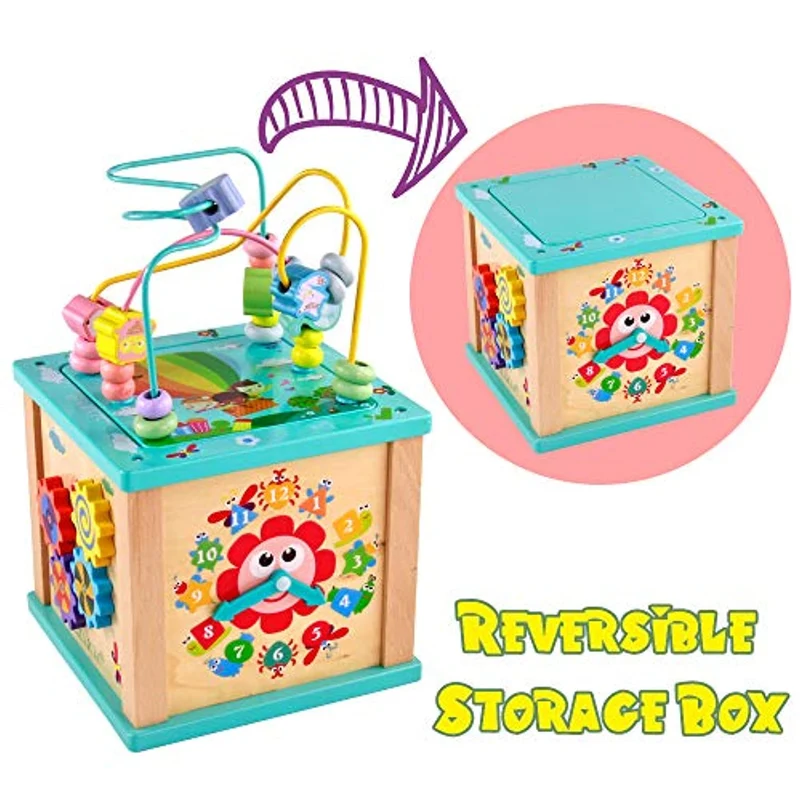 Fajiabao Cubo attività Legno Bambini Giochi in Legno 5 in 1 Giochi Montessori Educativi Gioco Montessoriano Multiattivita Tavolino Attivita Giocattolo per Bambina Regalo di Compleanno 3 4 5 Anni