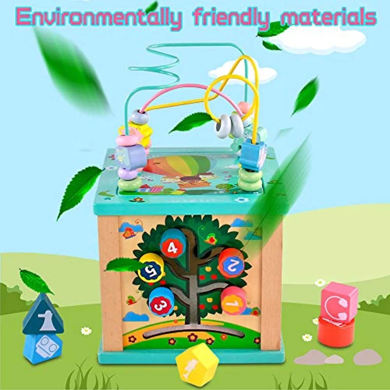 Fajiabao Cubo attività Legno Bambini Giochi in Legno 5 in 1 Giochi Montessori Educativi Gioco Montessoriano Multiattivita Tavolino Attivita Giocattolo per Bambina Regalo di Compleanno 3 4 5 Anni
