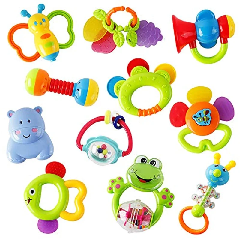 WISHTIME Sonagli per Bambini Giocattoli, Giochi Neonati Infantile Scuotendo la Campana Set sonaglio con Conservazione Scatola BPA Giocattoli gratuiti per 0, 3, 6, 9, 12 Mesi Neonato