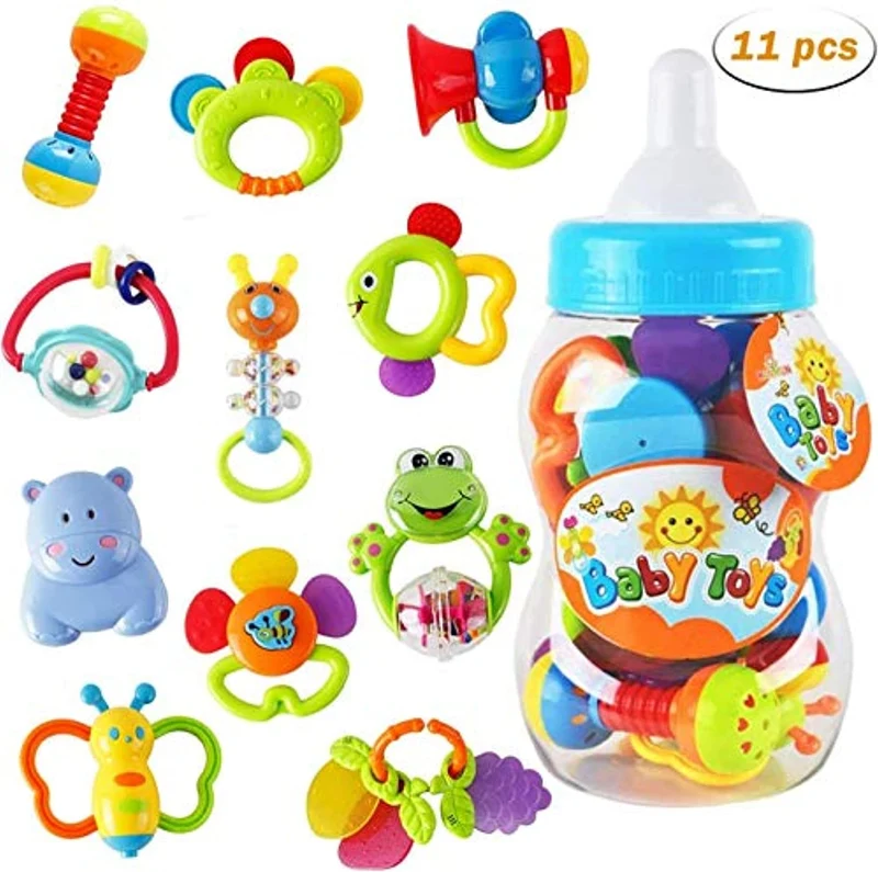 WISHTIME Sonagli per Bambini Giocattoli, Giochi Neonati Infantile Scuotendo la Campana Set sonaglio con Conservazione Scatola BPA Giocattoli gratuiti per 0, 3, 6, 9, 12 Mesi Neonato