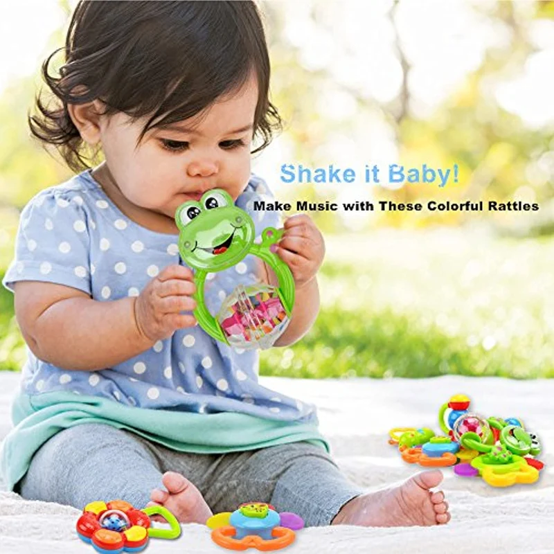 WISHTIME Sonagli per Bambini Giocattoli, Giochi Neonati Infantile Scuotendo la Campana Set sonaglio con Conservazione Scatola BPA Giocattoli gratuiti per 0, 3, 6, 9, 12 Mesi Neonato