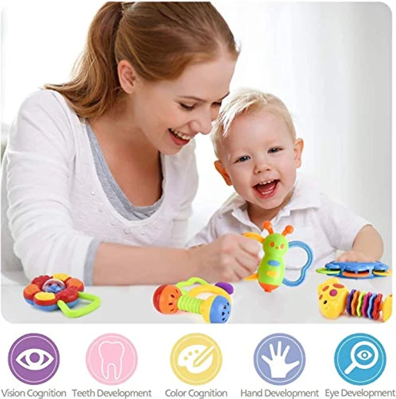 WISHTIME Sonagli per Bambini Giocattoli, Giochi Neonati Infantile Scuotendo la Campana Set sonaglio con Conservazione Scatola BPA Giocattoli gratuiti per 0, 3, 6, 9, 12 Mesi Neonato