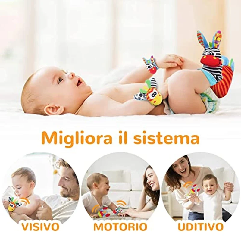 Synchain Baby Rattle Toy Neonato, 5 Pack Neonato Sonagli Calzini Polso,Simpatici Animaletti Developmental Soft Toys Bambole per Neonati 0-12 Mesi Bambini