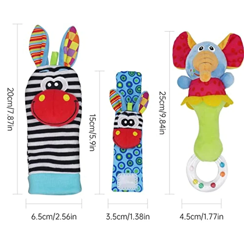 Synchain Baby Rattle Toy Neonato, 5 Pack Neonato Sonagli Calzini Polso,Simpatici Animaletti Developmental Soft Toys Bambole per Neonati 0-12 Mesi Bambini