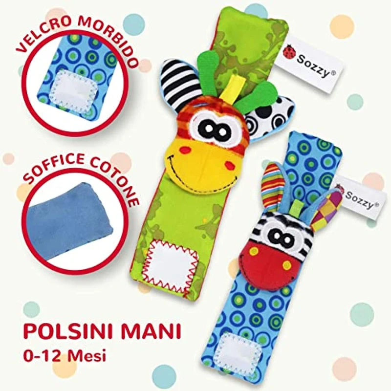 Synchain Baby Rattle Toy Neonato, 5 Pack Neonato Sonagli Calzini Polso,Simpatici Animaletti Developmental Soft Toys Bambole per Neonati 0-12 Mesi Bambini